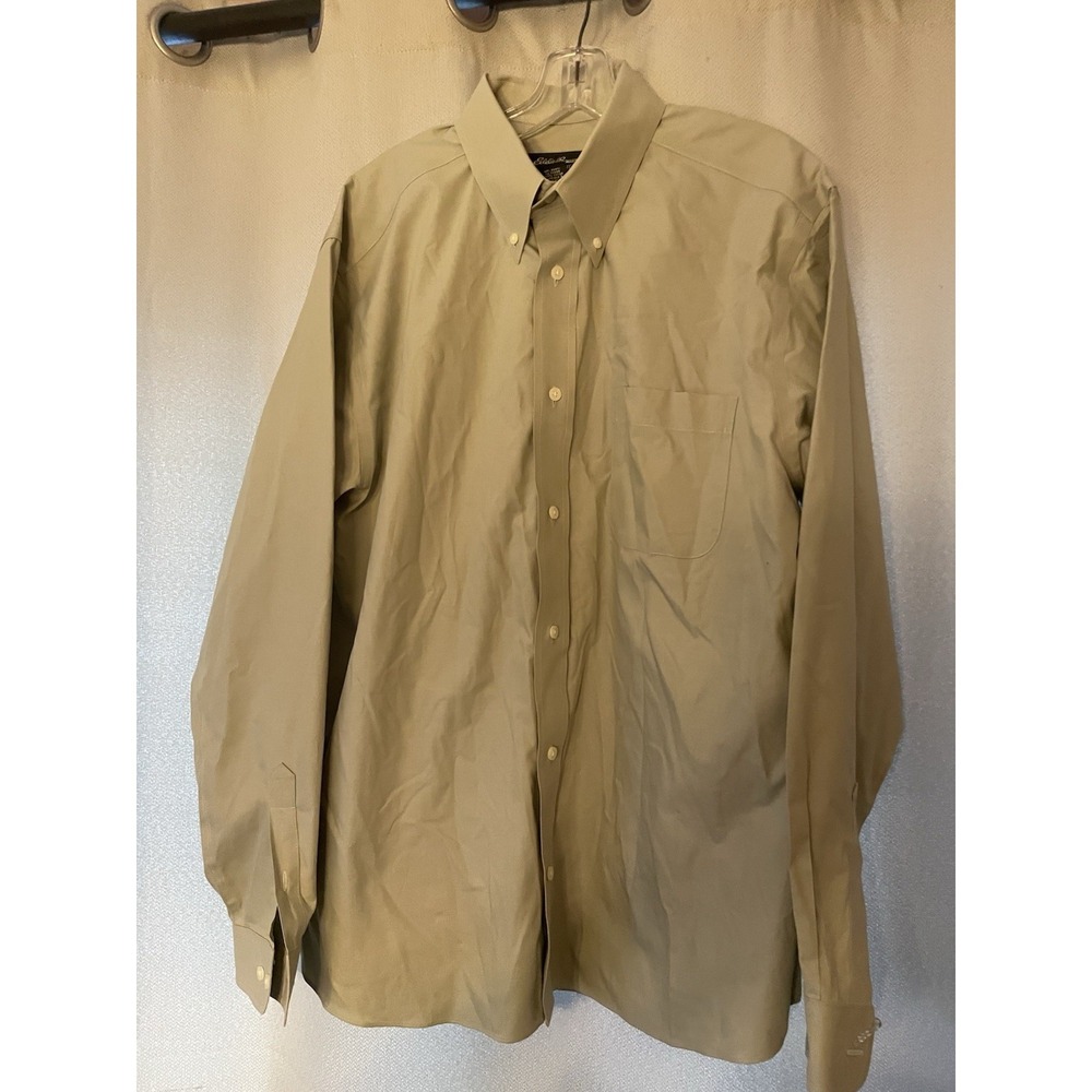 Eddie Bauer Relaxed Fit Wrinkle Resistant Tan Long Sleeve Button Large - Picture 1 of 4